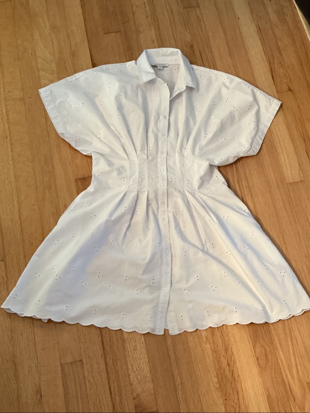 Free Assembly White Eyelet Short-Sleeve Button-Up Cotton Dress Sz M Pleated